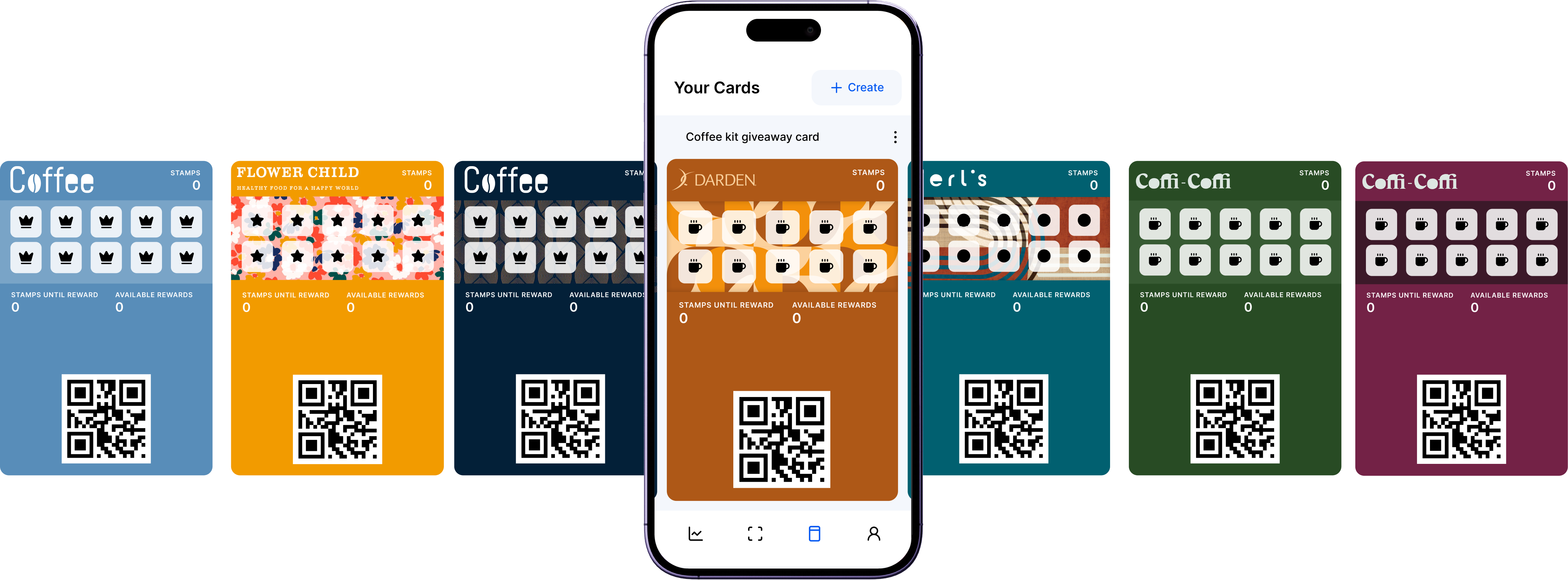 Customizable digital loyalty cards with different designs and branding